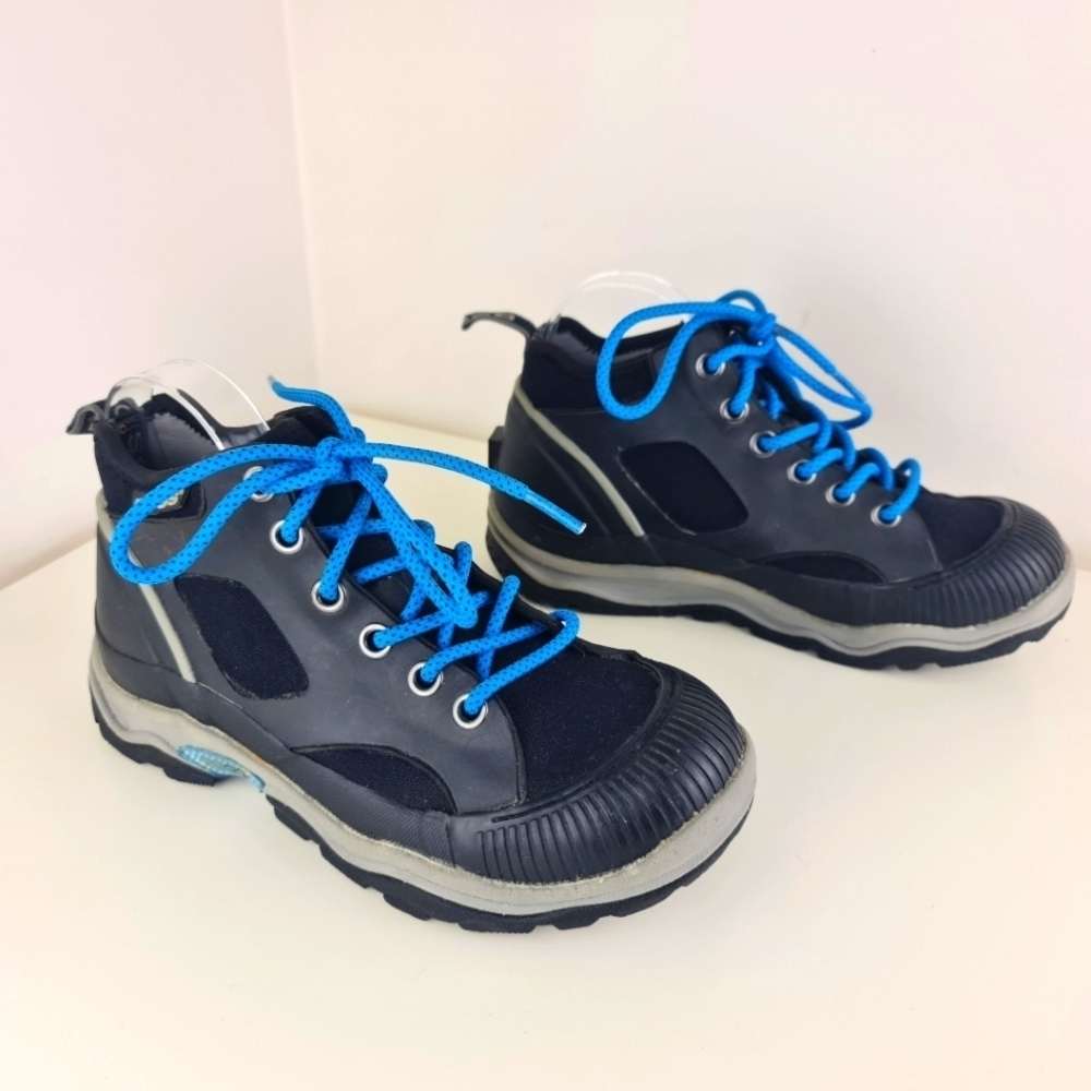 BOGS Womens Jamison Rubber Short Ankle Boots Rain Booties Size 7 Black Blue Lace